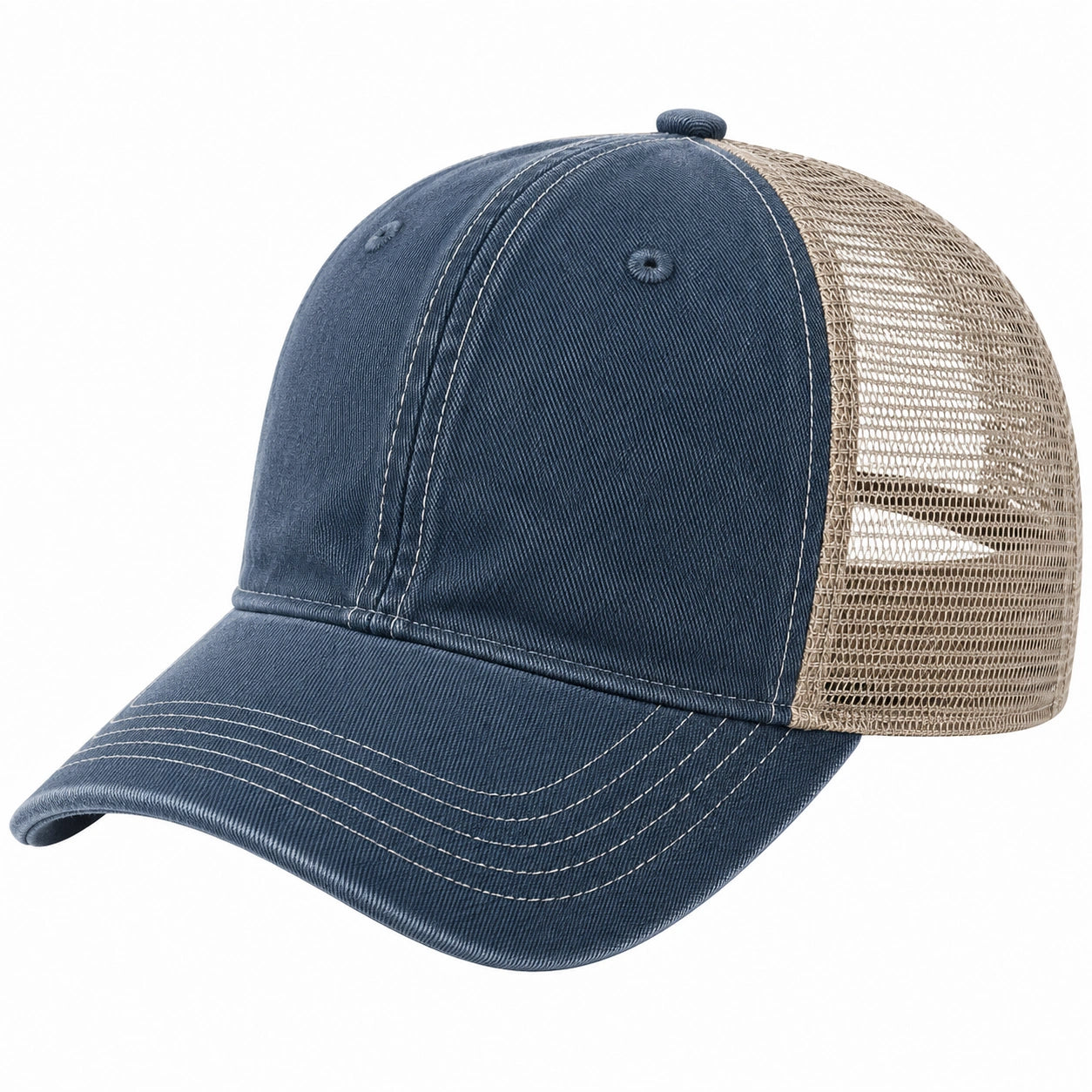 Baseballkappe Einheitsgröße aus Baumwolltwill Navy Beige mit Netzrücken für Freizeit