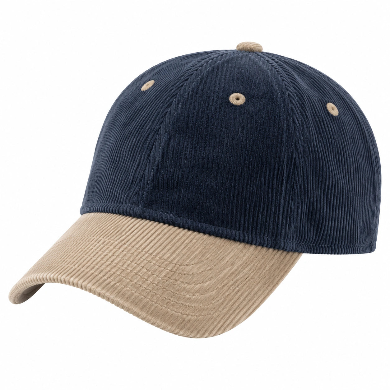 Baseballkappe Einheitsgröße aus Cord in Dunkelblau Beige mit gebogenem Schirm
