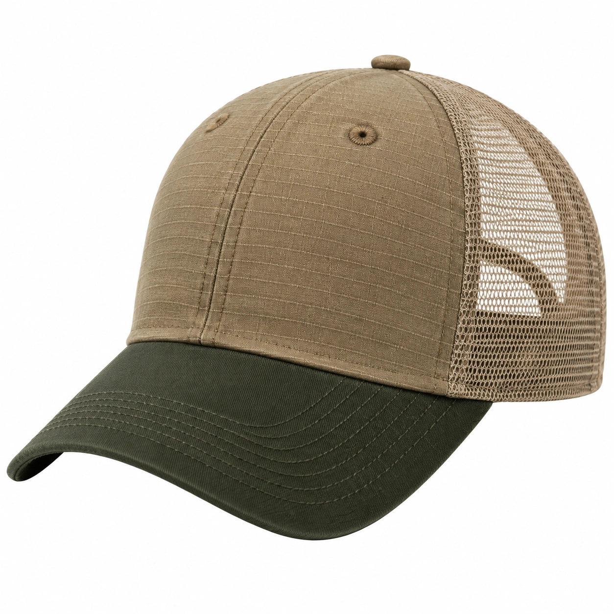 Trucker Cap Einheitsgröße aus Textilgewebe in Khaki und Olivgrün mit Netzrücken für Freizeit