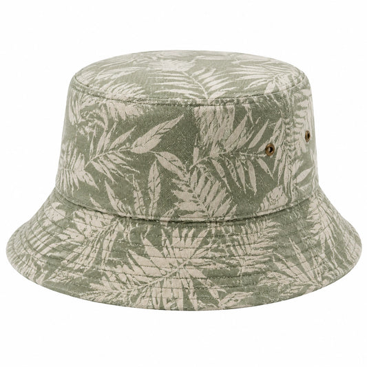 Fischerhut Einheitsgröße aus Textil in Grün Beige mit Blättermuster