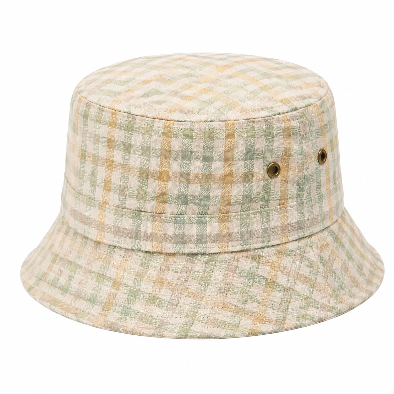 Fischerhut Einheitsgröße aus Textilgewebe in Creme Salbeigrün und Beige mit Karomuster