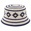 Bucket Hat Einheitsgröße aus Textilgarn Blau Creme gehäkelt mit Blumenmuster