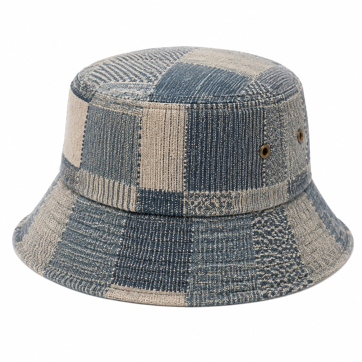Anglerhut Einheitsgröße aus Textilgewebe Blau Beige mit Patchworkmuster