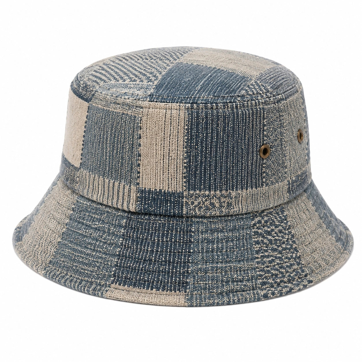 Anglerhut Einheitsgröße aus Textilgewebe Blau Beige mit Patchworkmuster