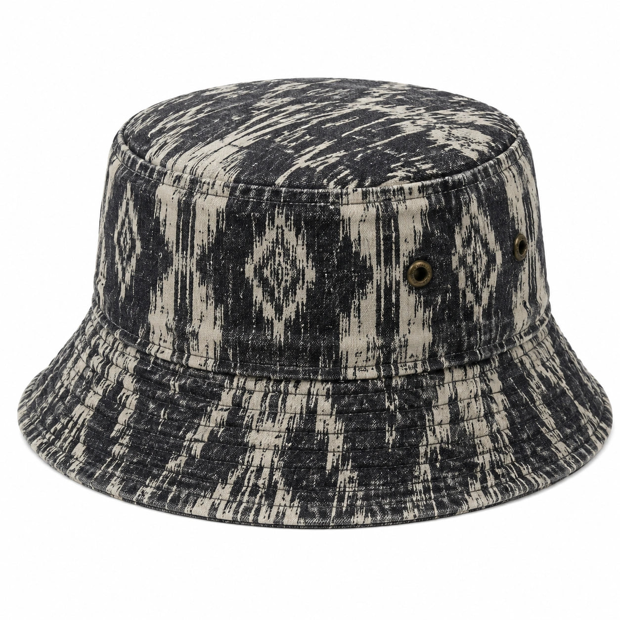 Bucket-Hut Einheitsgröße aus Textilgewebe Schwarz Beige mit breiter Krempe