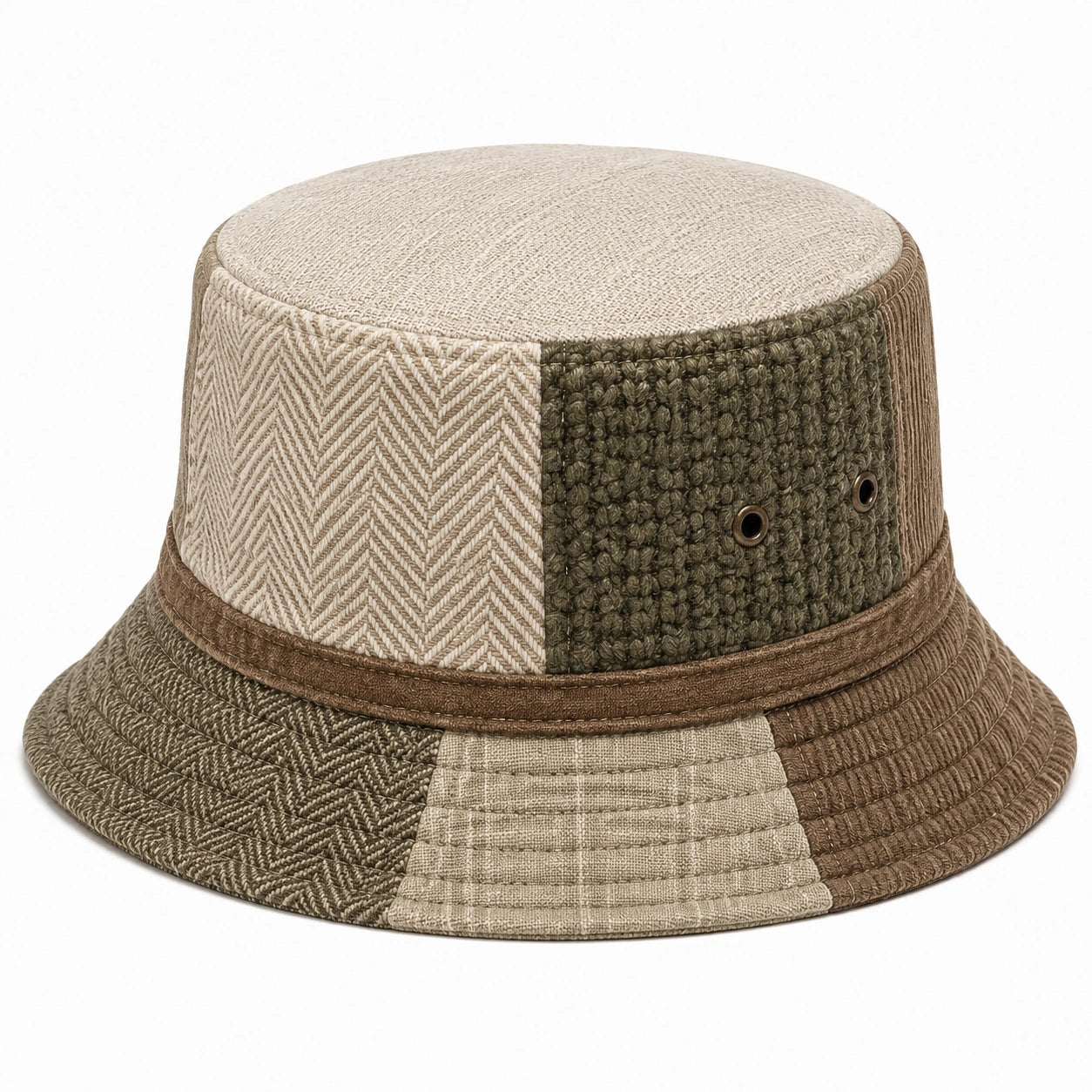 Bucket Hat Einheitsgröße aus Textilmix in Beige Braun Olivgrün mit Patchworkmuster