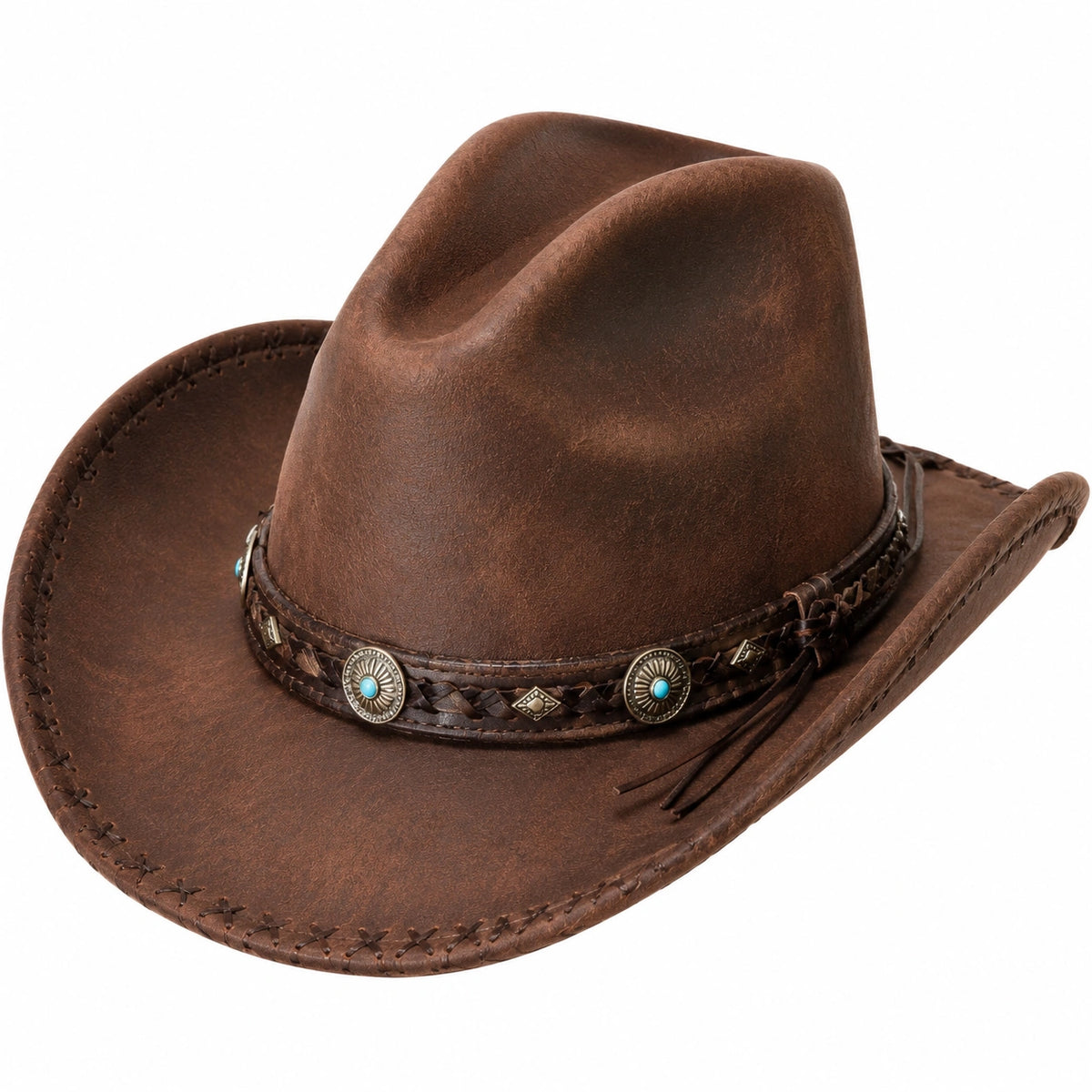 Cowboyhut Einheitsgröße braun lederähnliche Oberfläche Westernstil
