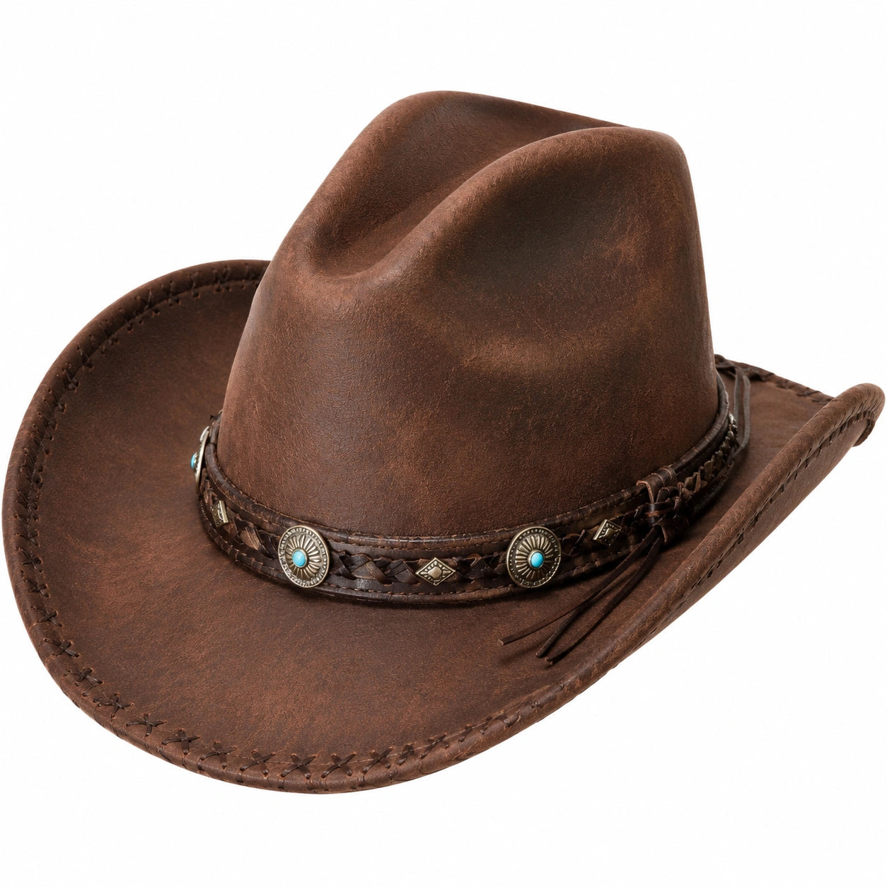 Cowboyhut Einheitsgröße braun lederähnliche Oberfläche Westernstil