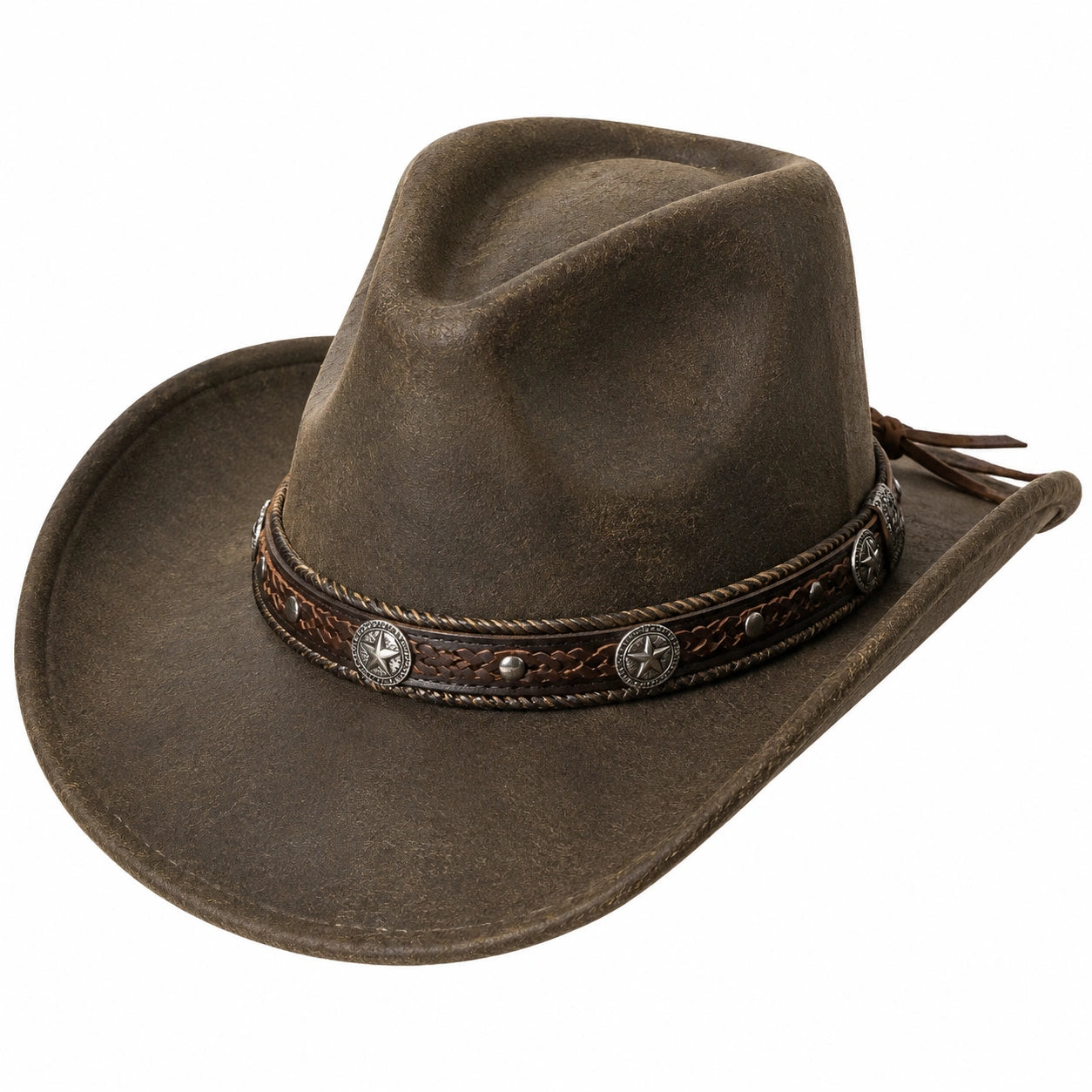 Cowboyhut Einheitsgröße aus brauner Lederoptik im Westernstil