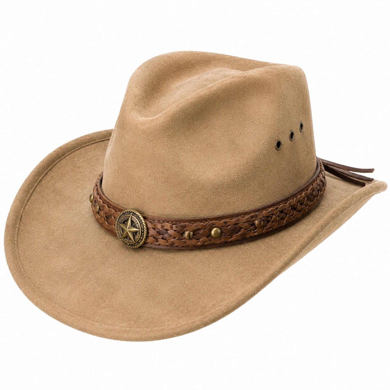 Cowboyhut Einheitsgröße in Beige aus veloursähnlichem Textil mit geflochtenem Zierband im Westernstil