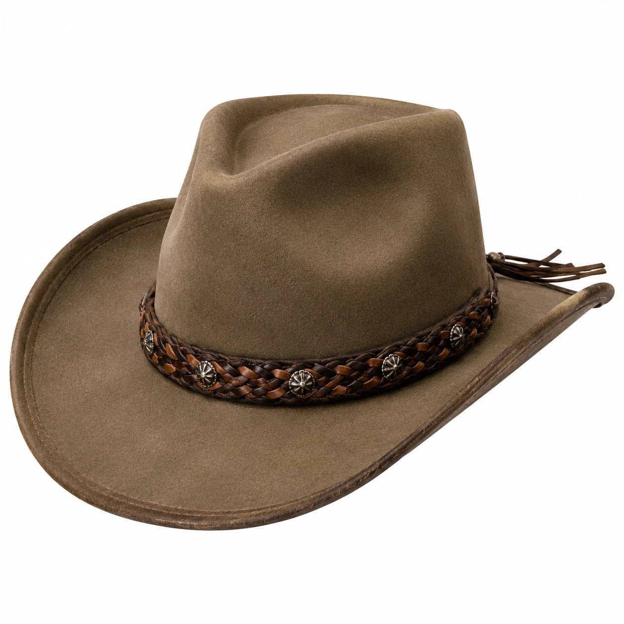 Cowboyhut Einheitsgröße Braun aus Veloursstoff mit geflochtenem Zierband