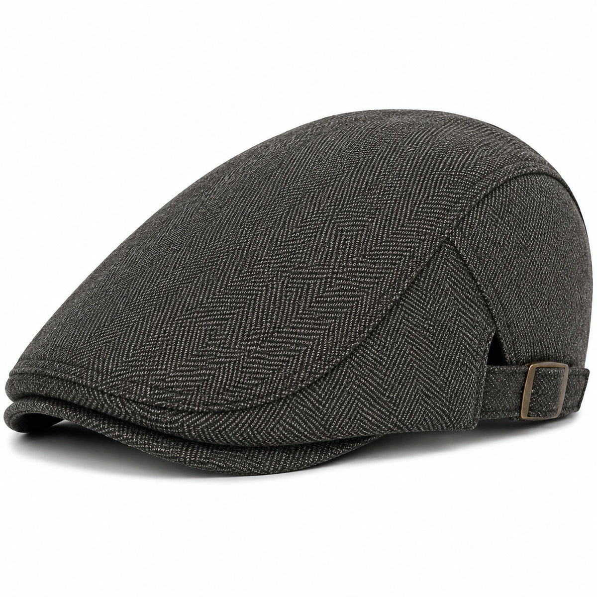Flatcap Einheitsgröße aus Textil in Anthrazit mit Fischgrätmuster verstellbar