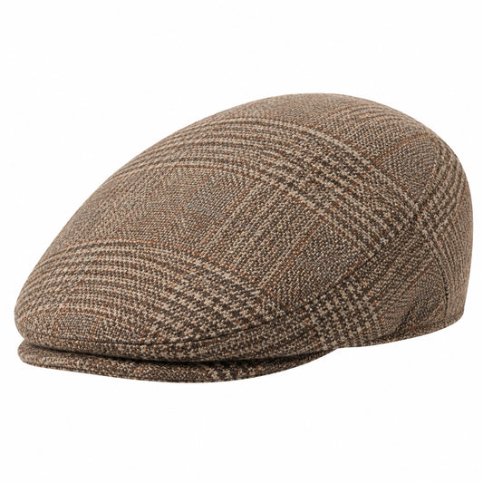 Flatcap Einheitsgröße aus Webstoff Braun kariert klassische Schirmmütze