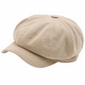 Schiebermütze Einheitsgröße Beige aus Stoff mit Schirm im Vintage-Stil