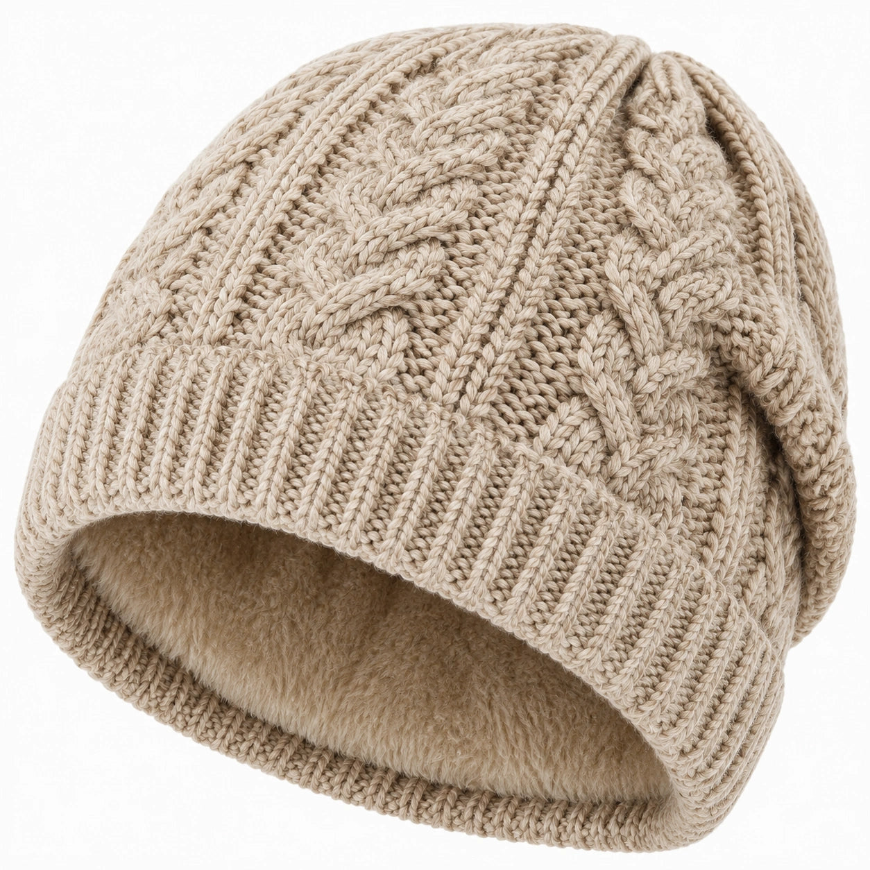 Strickmütze Einheitsgröße Beige Textil gefüttert Zopfmuster Winter