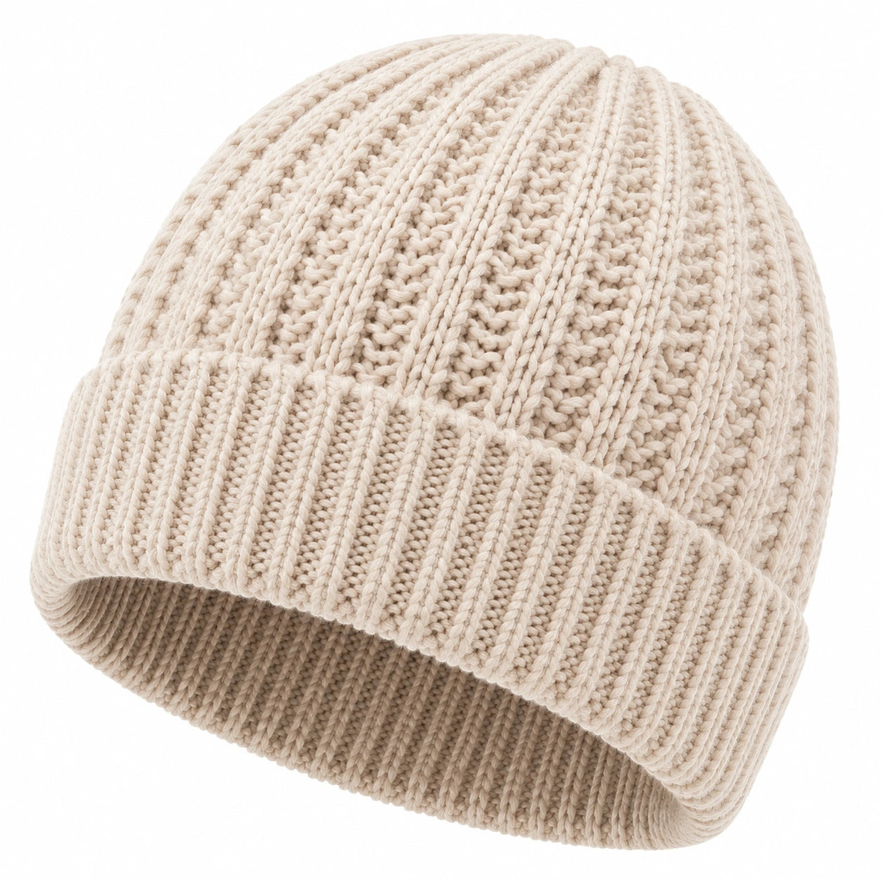 Strickmütze Einheitsgröße Textil Creme mit Umschlag für den Winter