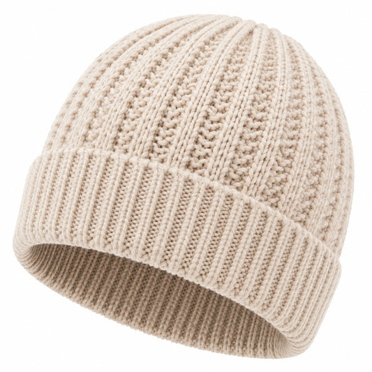 Strickmütze Einheitsgröße Textil Creme mit Umschlag für den Winter