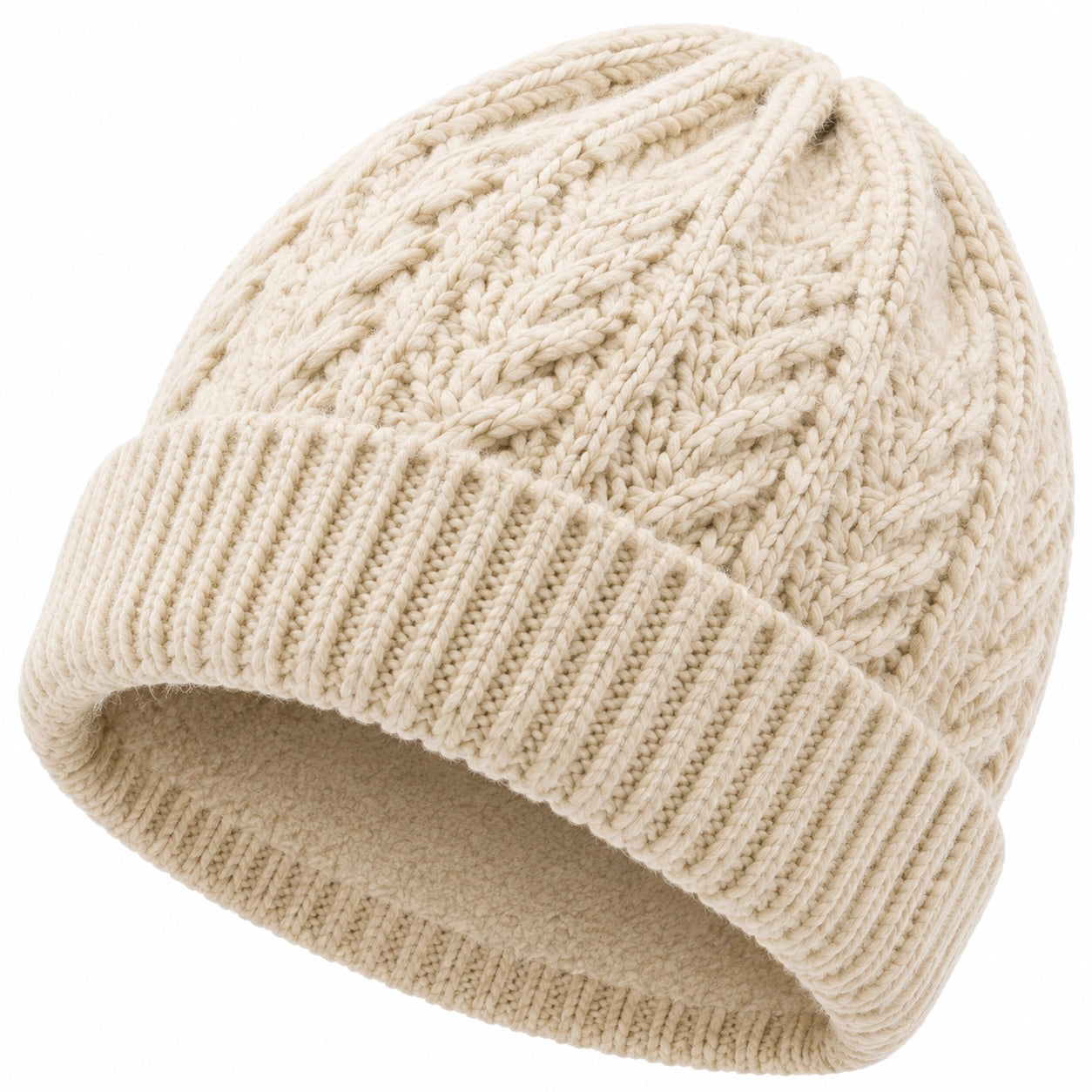 Strickmütze Einheitsgröße Creme mit Umschlag gerippt für Winter