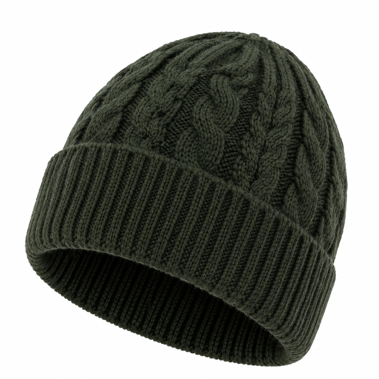 Strickmütze Einheitsgröße dunkelgrün mit Rippbündchen Zopfmuster für Alltag