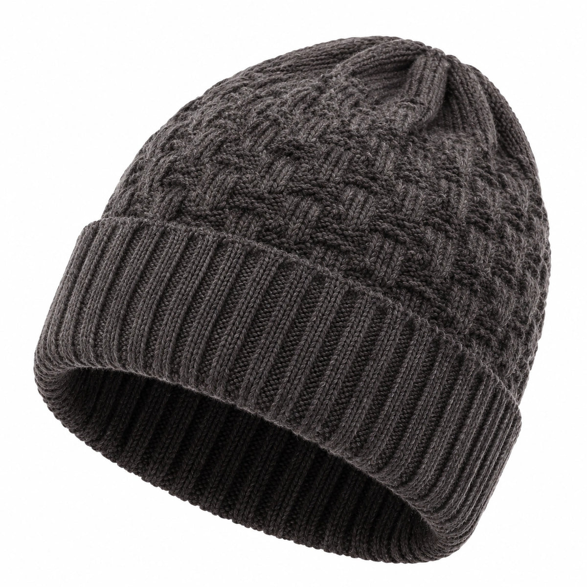 Strickmütze Einheitsgröße aus Stricktextil in Dunkelgrau mit Umschlag für Alltag und Winter