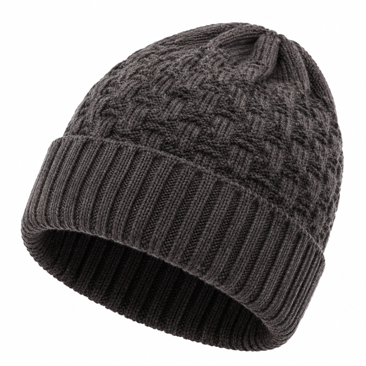 Strickmütze Einheitsgröße aus Stricktextil in Dunkelgrau mit Umschlag für Alltag und Winter