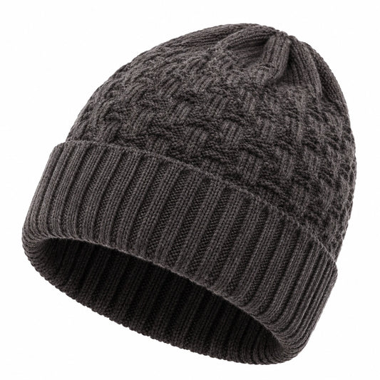 Strickmütze Einheitsgröße aus Stricktextil in Dunkelgrau mit Umschlag für Alltag und Winter