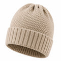 Strickmütze Einheitsgröße Beige mit Umschlag für Erwachsene